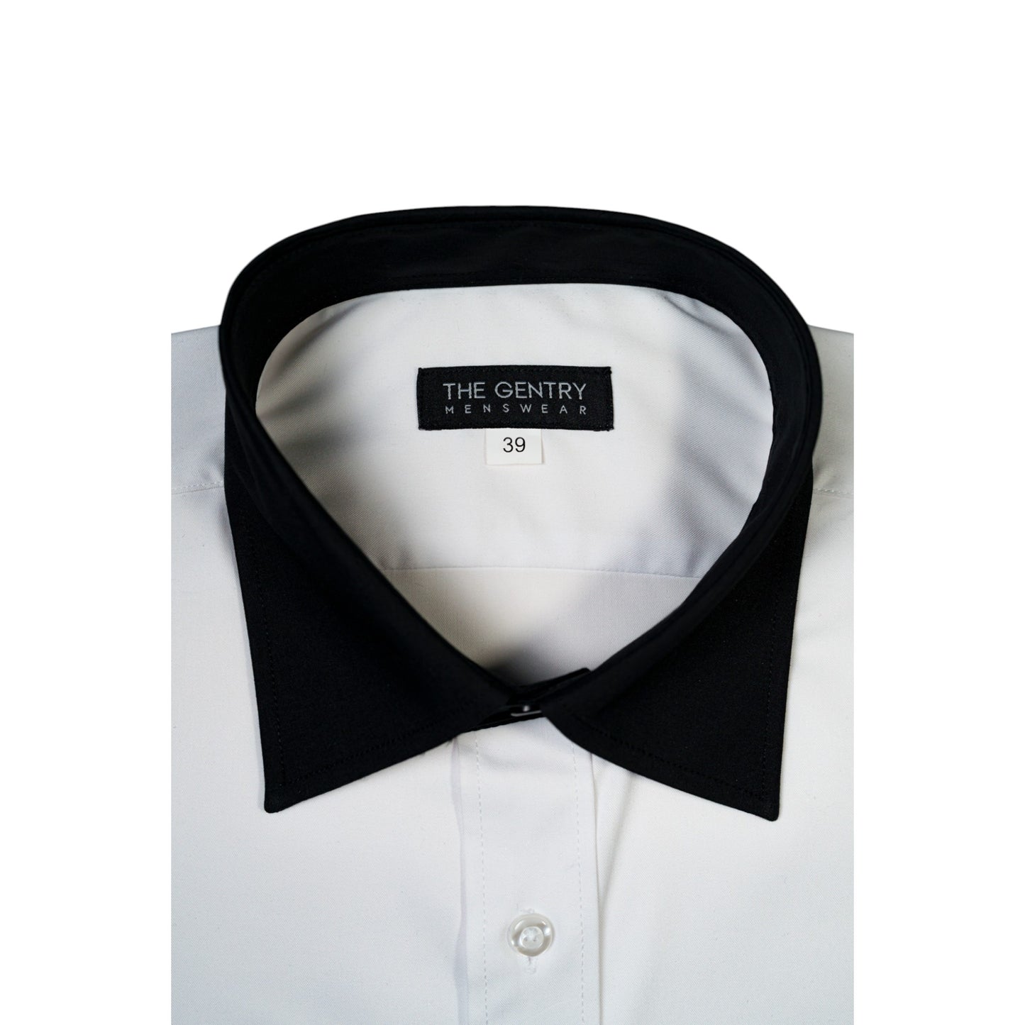 WHITE PANDA TUX SHIRT – BLACK COLLAR AND CUFFS