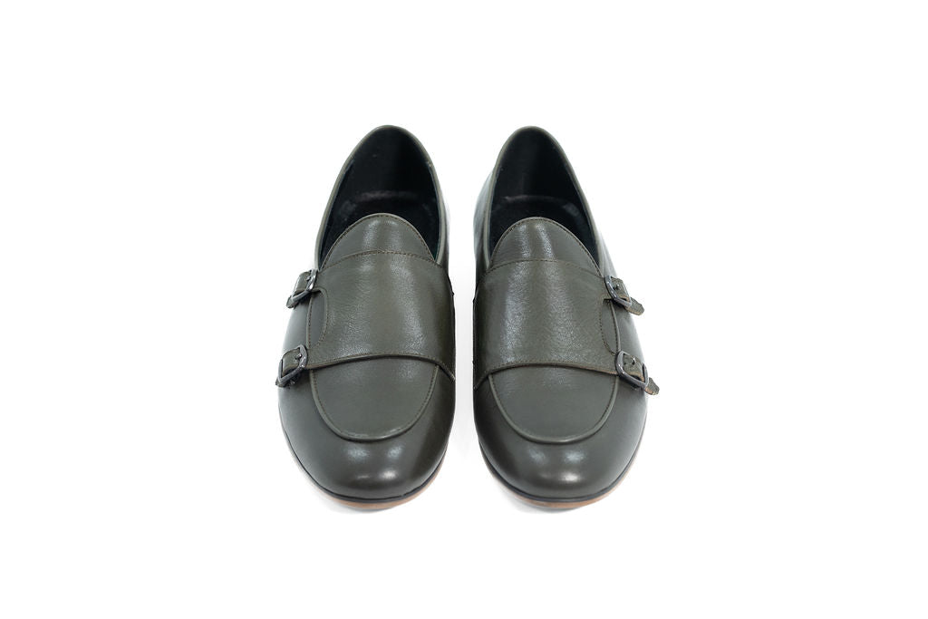 DIROTTA ITALIA MILANO OLIVE GREEN DOUBLE MONK SHOES