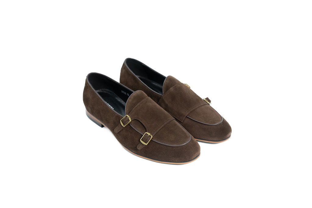 DIROTTA ITALIA BROWN SUEDE DOUBLE MONK SHOES