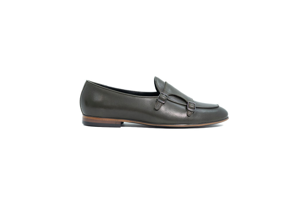 DIROTTA ITALIA MILANO OLIVE GREEN DOUBLE MONK SHOES