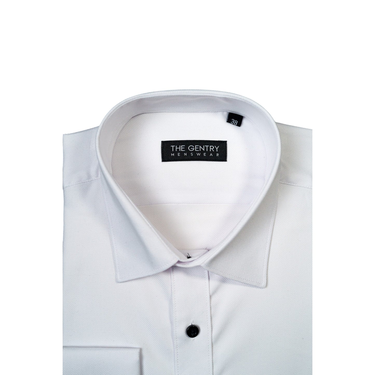 WHITE TUX SHIRT – TEXTURED FABRIC, BLACK BUTTONS & FRENCH CUFF