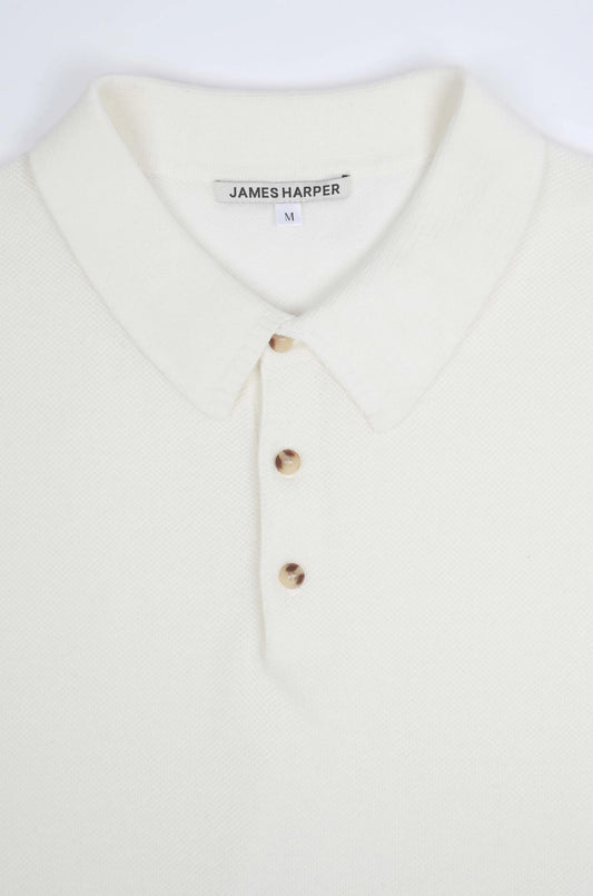 WHITE KNIT POLO SHIRT – JAMES HARPER