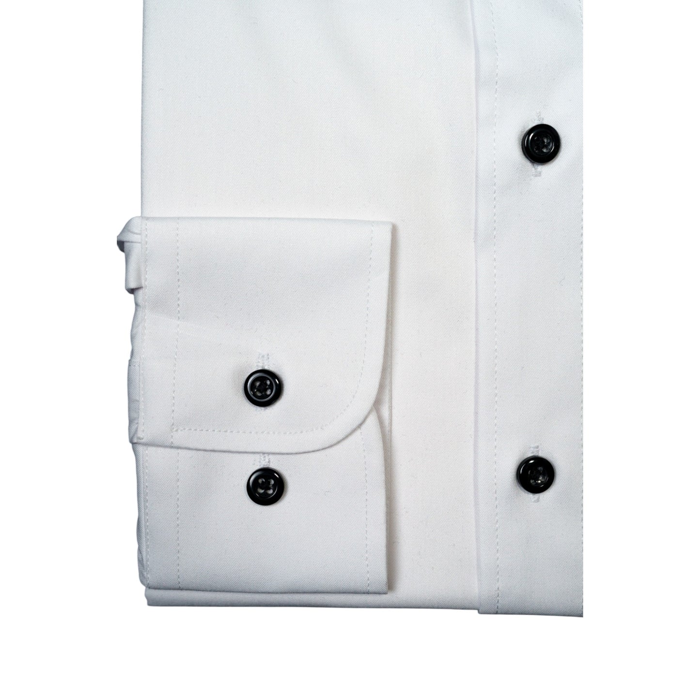 WHITE TUX SHIRT – BLACK BUTTONS & ROUND COLLAR