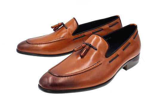 MARTINO BROWN LEATHER SHOE WITH TASSEL