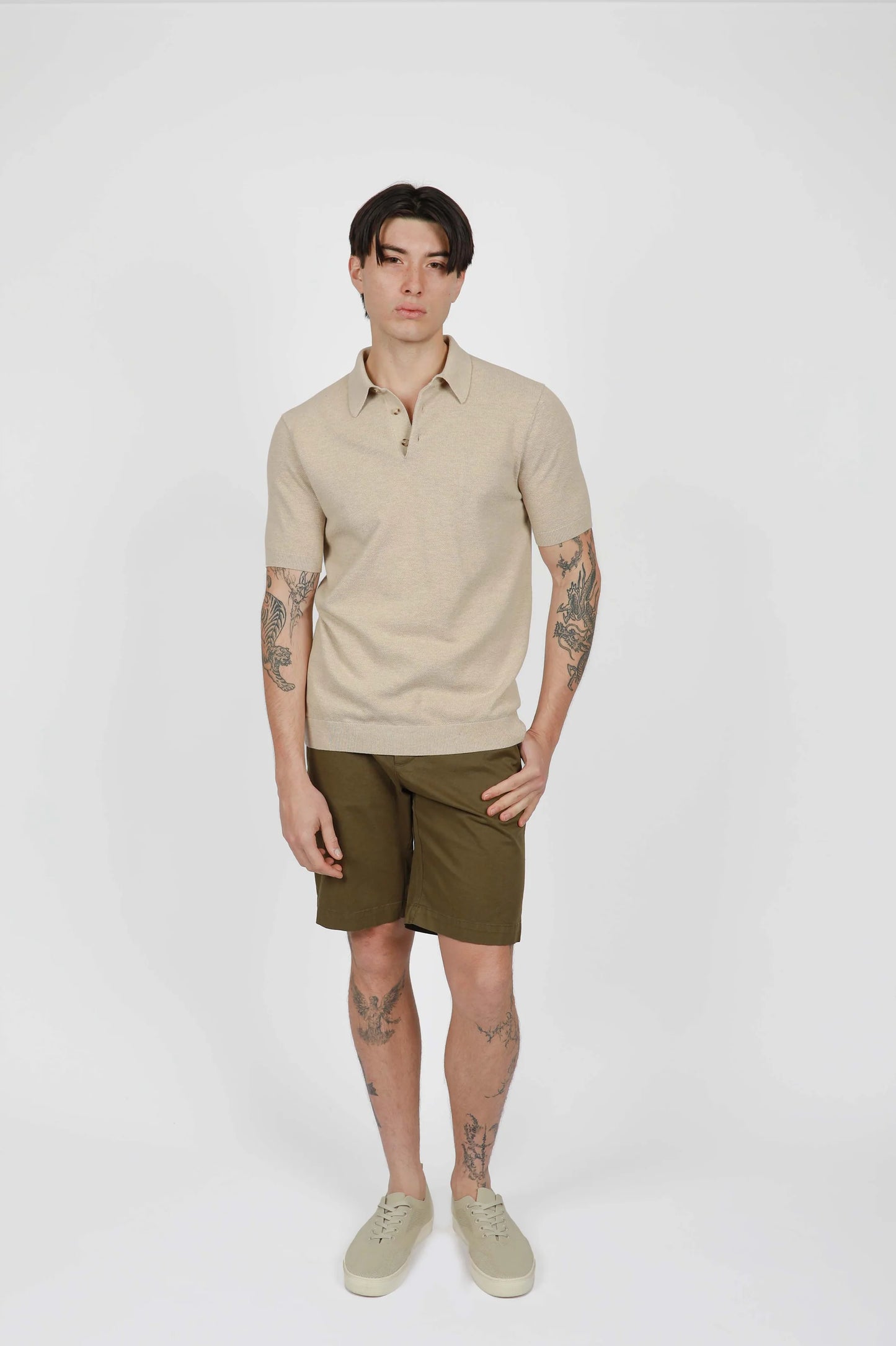 WHEAT KNIT POLO SHIRT – JAMES HARPER