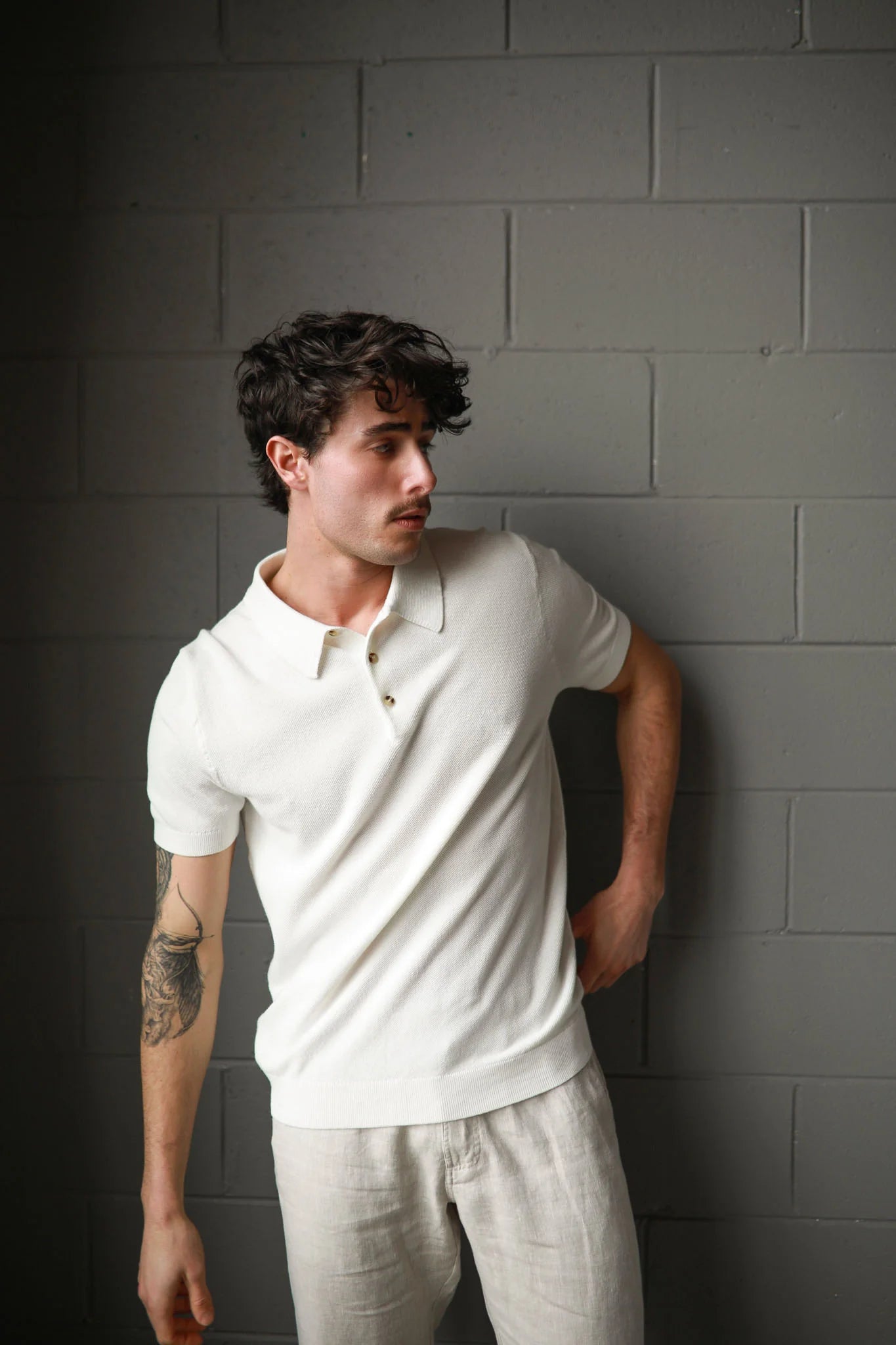 WHITE KNIT POLO SHIRT – JAMES HARPER