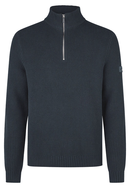 DANIEL HECHTER NAVY RIBBED QUARTER ZIP KNIT JUMPER