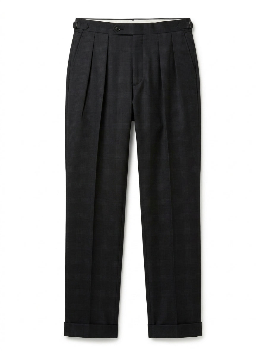 TGM Italian Style black wool double pleat trousers with wide waistband