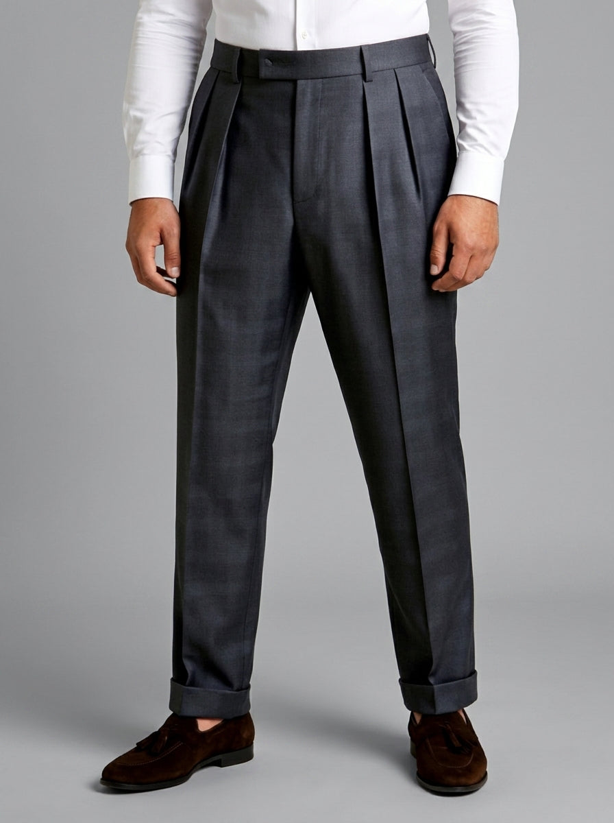 TGM Italian Style charcoal 100% wool double pleat trousers with wide waistband