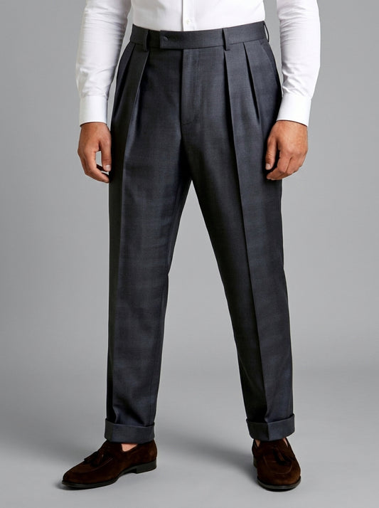 TGM Italian Style charcoal 100% wool double pleat trousers with wide waistband